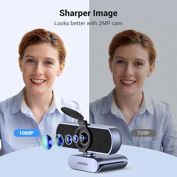 Full HD 1080P Webcam with Noise Canceling Microphone for Video Calls and Streaming Grey