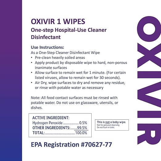 Oxivir Diversey 1 100850923 Disinfectant Cleaning Wipes, Pre-Moistened with Accelerated Hydrogen Peroxide AHP, Unscented, 160 Standard 6x7-Inch Wipes, 1-Canister