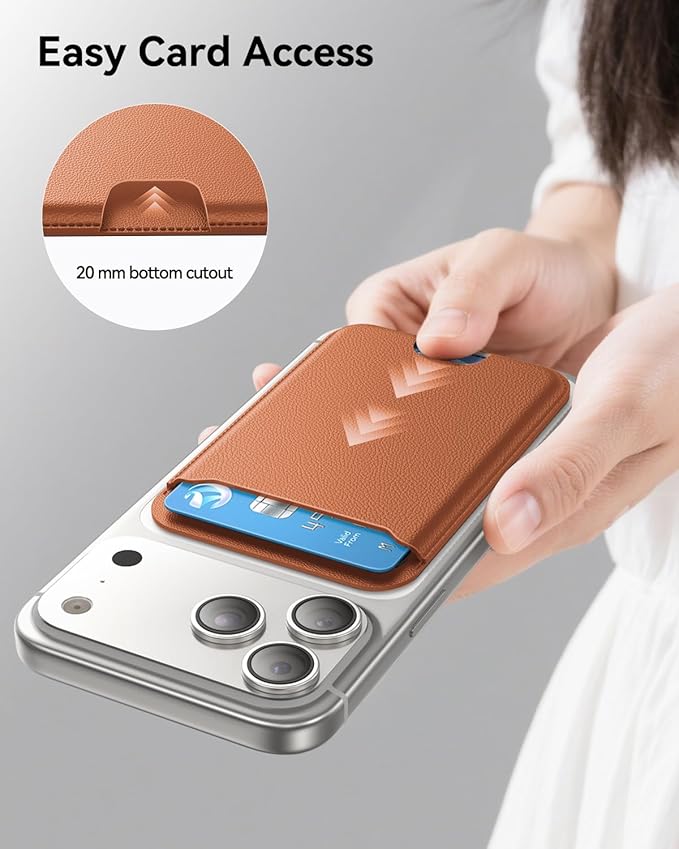 for MagSafe Wallet, 3 Cards Holder, Slim Magnetic Phone Wallet for iPhone 17/16/15/14/13/12 Pro Max Plus Air Series,RFID Blocking Vegan Leather,Brown