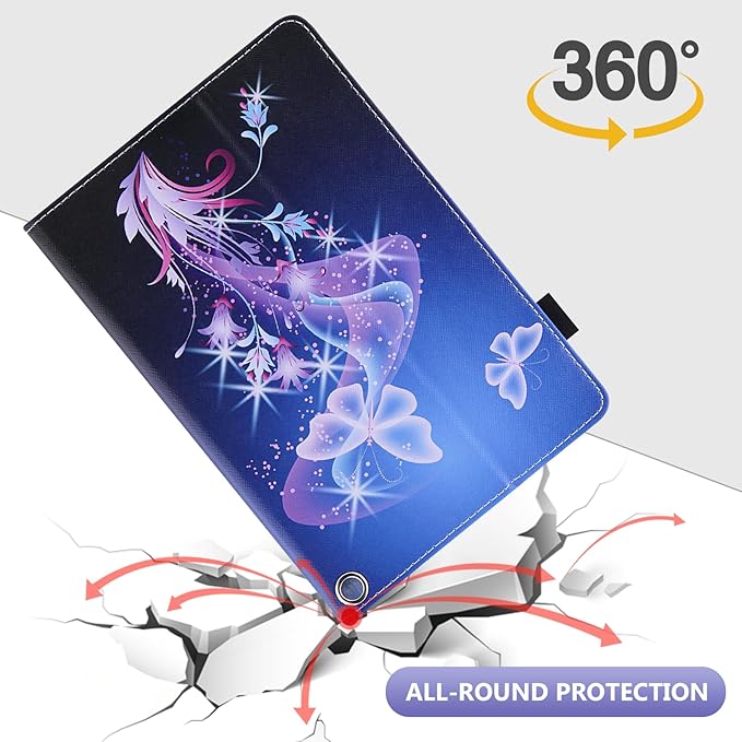 Dteck for Fire Max 11 Tablet PU Leather Protective Folio Fold Stand Case with Auto Sleep Wake, Adjustable Viewing Angles, 4 Card Slots, Slim Cute Case, Purple Butterfly