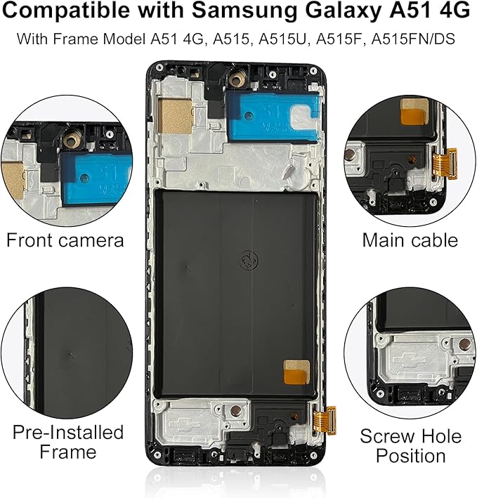 EFAITHFIX for Samsung Galaxy A51 A515 Screen Replacement with Frame 6.5 Inch LCD Display Digitizer for Samsung A51 A515U A515F A515FN/DS Screen Replacement Touch Screen Assembly with Repair Tools