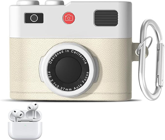 for Airpods Pro 3 Case Cute,Retro 3D Camera Design for Air pod Pro 3 Cover with Keychain Shockproof Protective Soft Silicone Case for Airpods Pro 3 Gen for Men Women,Brown,Beige