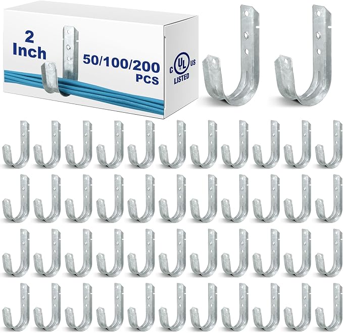 Gisafai 200 J Hooks for Hanging, Heavy Duty J Hooks, Metal Cable Hook for Wire Management, Ul Certification, G60 Galvanized Steel (2 Inch)