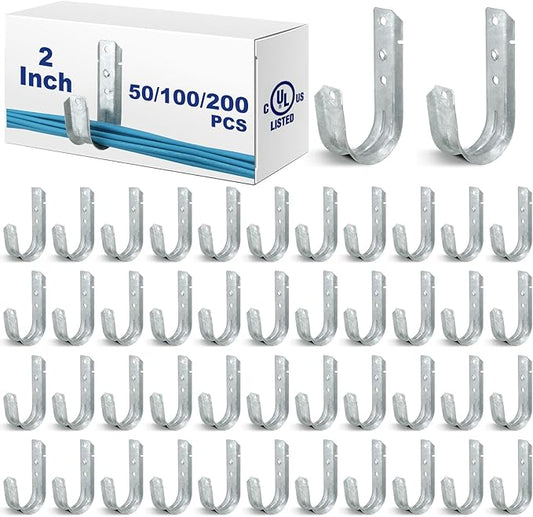 Gisafai 200 J Hooks for Hanging, Heavy Duty J Hooks, Metal Cable Hook for Wire Management, Ul Certification, G60 Galvanized Steel (2 Inch)