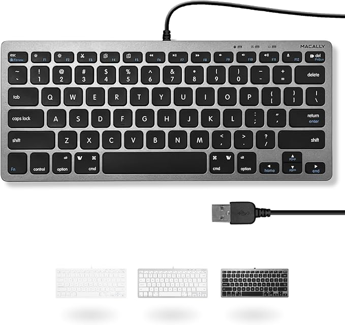 Macally Small USB Wired Keyboard for Mac and Windows - 78 Scissor Keys, 13 Shortcut Compatible Apple Keyboard - Mini Compact USB Computer Keyboard That Saves Space and Looks Great - Space Grey - Image 8