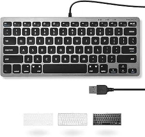 Macally Small USB Wired Keyboard for Mac and Windows - 78 Scissor Keys, 13 Shortcut Compatible Apple Keyboard - Mini Compact USB Computer Keyboard That Saves Space and Looks Great - Space Grey - Image 1