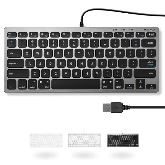 Macally Small USB Wired Keyboard for Mac and Windows - 78 Scissor Keys - 13