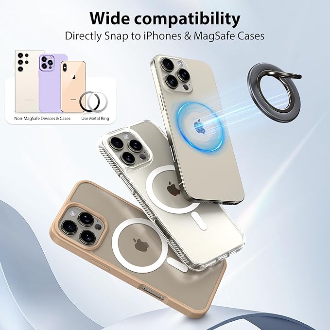 CreaDream 2PC Magnetic Phone Ring Holder for MagSafe, 360° Rotation Magnet Cell Phone Finger Ring Grip Stand, Two-Sided Magnetic Adjustable Kickstand, Compatible with iPhone 16 15 14 13 Series