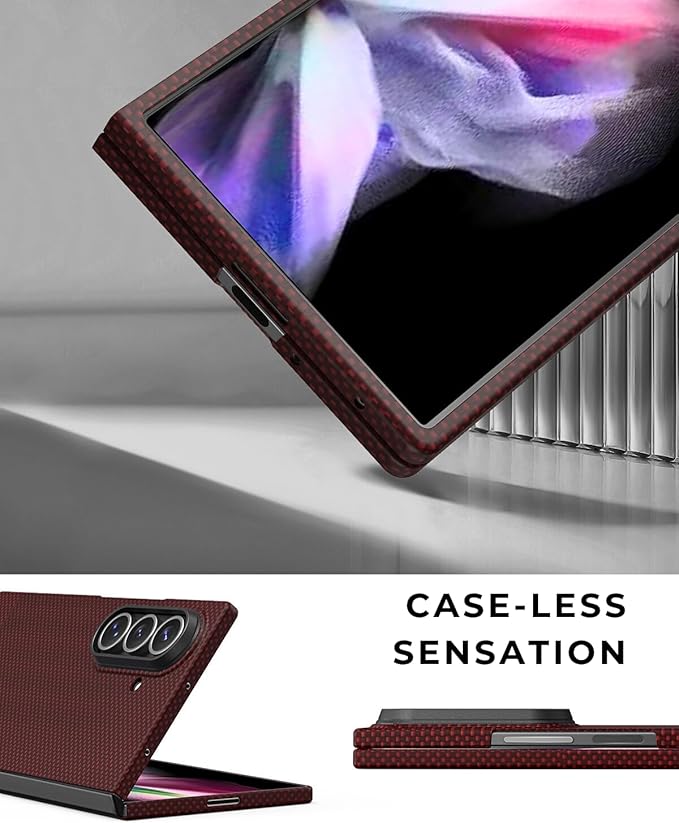 Thinborne Compatible with Samsung Galaxy Z Fold 7 Case, [600D Aramid Fiber] [Magnetic] [Ultra Thin] [Minimalist Style] [Carbon Fiber Textures] - Red