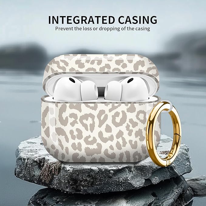 Compatible with AirPod Pro 3 (2025),Cute Case Cover for Women & Men, Full Protection Shockproof Hard Case with Keychain, Wireless Charging Case Accessories(Light Leopard Print)