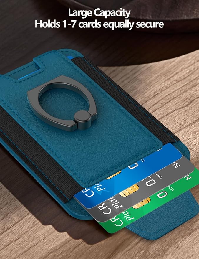 For Magsafe Wallet with Grip, 6-Card Holder, Stronger Magnetic Card Wallet Holder for iPhone 17/16/15, iPhone 14/13/12 Series, Leather Magnetic Phone Wallet with Privacy Flap, RFID Blocking, Blue