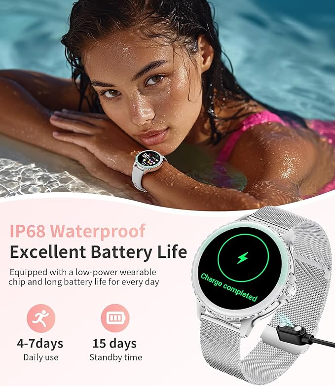 LIGE Smart Watches for Women (Answer/Make Call) 1.27” TFT Smartwatch,300mAh/IP68 Waterproof Fitness Tracker Pedometer 111 Sport Modes for Android iOS,Sliver