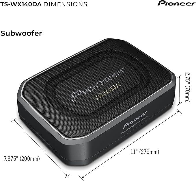 Pioneer TS-WX140DA 8” x 5-1/4” Compact Active Subwoofer with Built in Amplifier, 170 Watts Max Power, EV Optimized Sub, 3 Listening Modes – Deep, Dynamic and Natural for Enhanced Car Audio