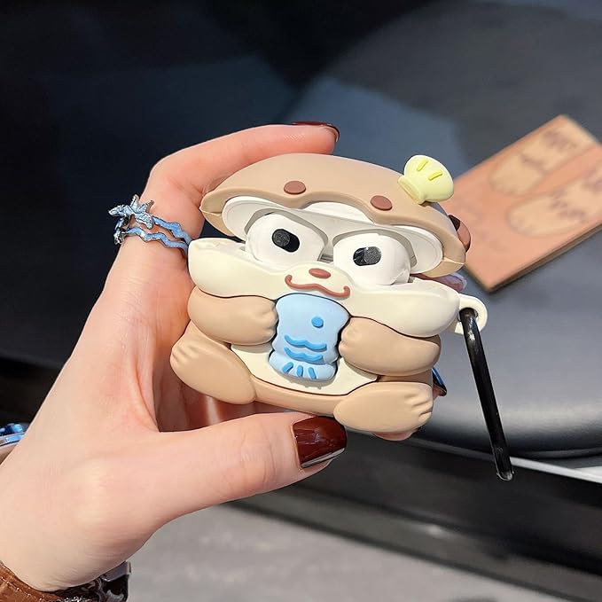 Case Compatible with Airpods Pro/Pro2, 3D Cute Kawaii Baby Otter Design Keychain Case Cover, Portable Earbuds Accessories Soft Silicone Shockproof Wireless Earphone Protector with Hook