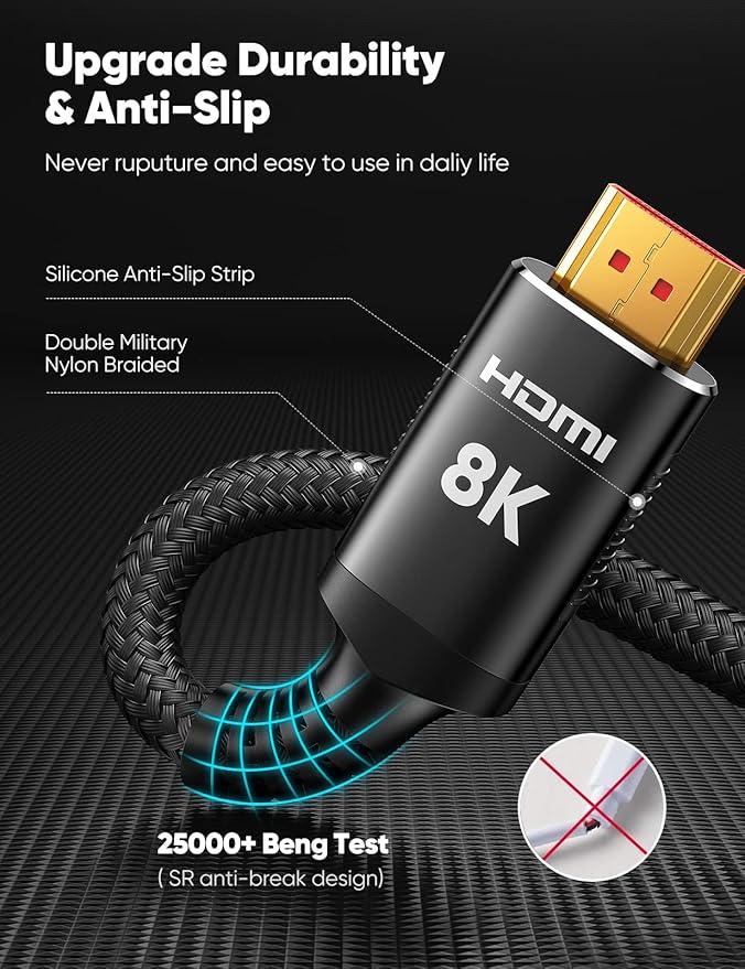 Snowkids 8K HDMI Cables 2.1 10FT 2-Pack 48Gbps 4K Ultra High Speed Cords(8K@60Hz 7680x4320, 4K@120Hz) eARC HDR10 HDCP 2.2 & 2.3 3D, Compatible for PS-5/PS-4/X-Box/TV/HDTV (Black)
