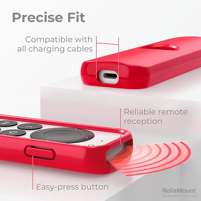 Case for Apple TV Remotes – Premium Drop Protection and Comfortable to Hold – Designed in USA (Premium Red with Soft Microfiber Lining)