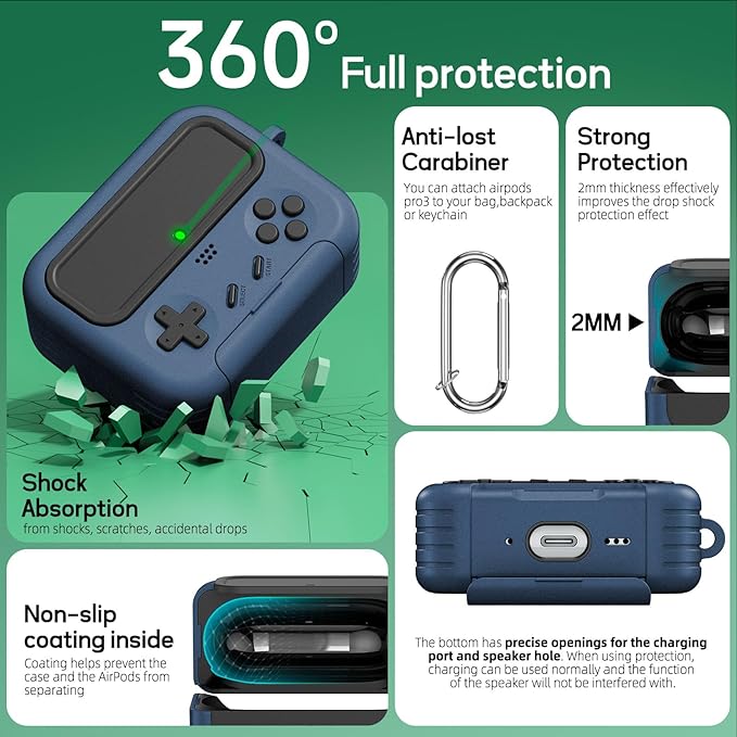 Inesore for Airpods Pro 3 Case Cover with Cleaner Kit,with Lock for Airpod Pro 3 (2025),Classic Cool Funny Game Console Hard Air Pods Pro 3 Case for Men Boy(Navy Blue)