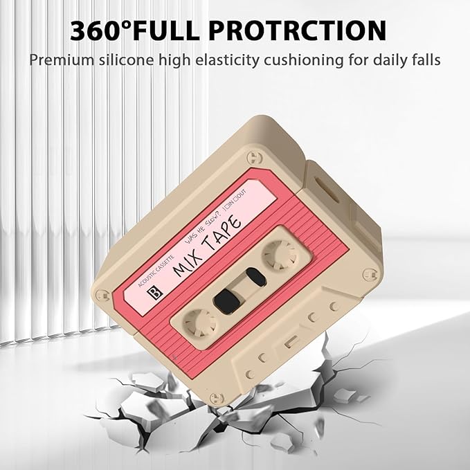 AirPods Pro 2 Case Cover, KOREDA Funny Cassette Tape Design Case for Airpods Pro 2nd Generation/1st Generation (2023/2022/2019), Cute Cartoon Fashion Silicone Protective Cover for Women Men (Pink)