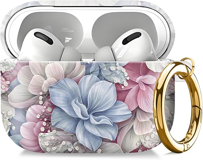 Compatible with AirPod Pro 2nd//1st Generation Case Cover with Key Chain,Full Protective Shockproof Wireless Headphone Case for Airpod Pro 2023/2022/2019（Beautiful Flowers）