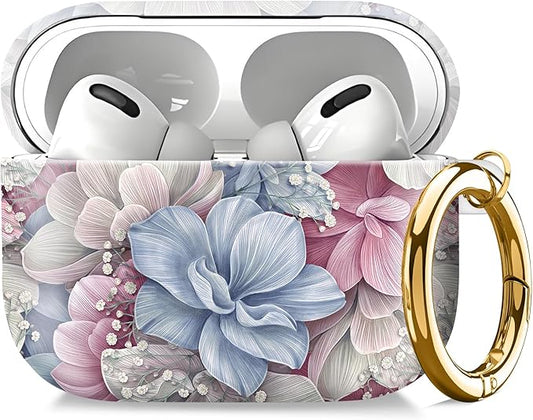 Compatible with AirPod Pro 2nd//1st Generation Case Cover with Key Chain,Full Protective Shockproof Wireless Headphone Case for Airpod Pro 2023/2022/2019（Beautiful Flowers）