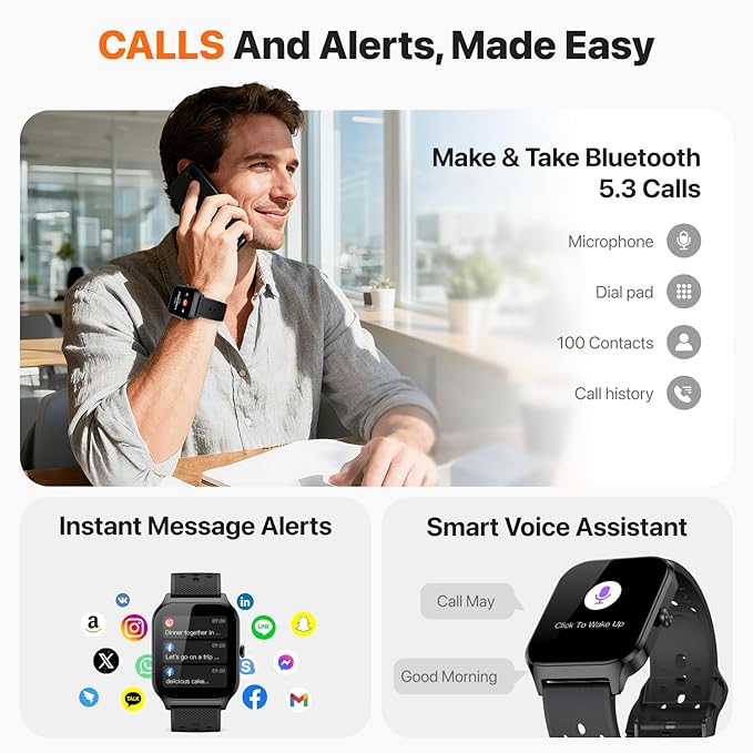 Smart Watch for Women Men - Answer/Make Call, Fitness Tracker Smartwatch for Android iPhone Compatible, 120+ Sports Modes Step Counter Sleep Female Cycle (Black)