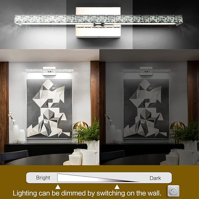 SOLFART LED Vanity Lights Over Mirror25.4 inch 24W Dimmable Crystal Vanity Lights for Bathroom Light Fixtures
