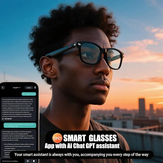 Ai Smart Glasses Bluetooth 5.4 with Translation for Men Women 160+Languages Color-Change Lens Power by Chat GPT Assistant Free App Translator Glasses Meeting,Driver,Travel