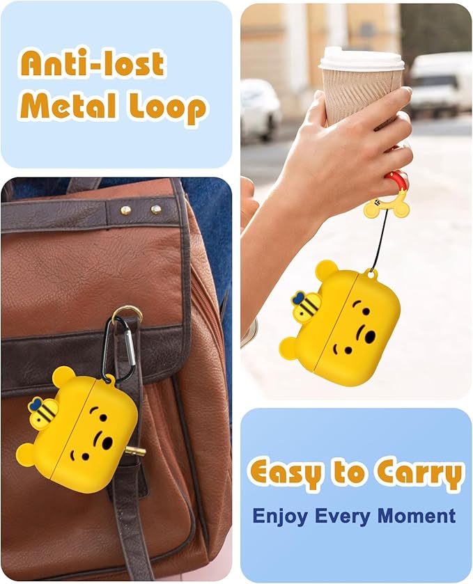 Boaretiu for AirPods Pro/Pro 2nd Generation Case - Cute Kawaii Yellow Bear with Keychain for AirPods Pro & Pro 2 Case Cover Funny 3D Soft Silicone Fun Cool for Girls Women Teens Boys