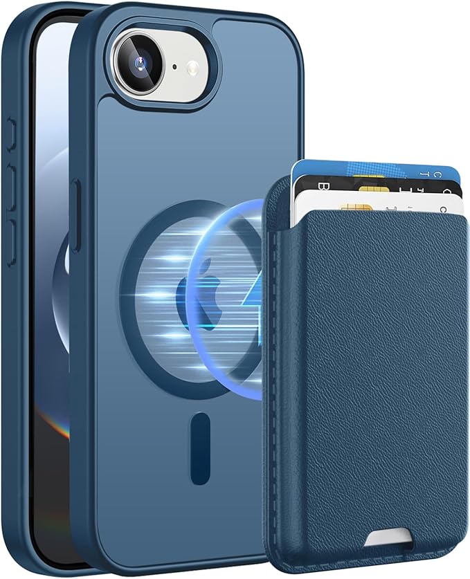 Magnetic for iPhone 17e Case & iPhone 16e Case with Detachable Wallet, Compatible with MagSafe, Military Protective Slim Phone Cover with Card Holder, Deep Blue