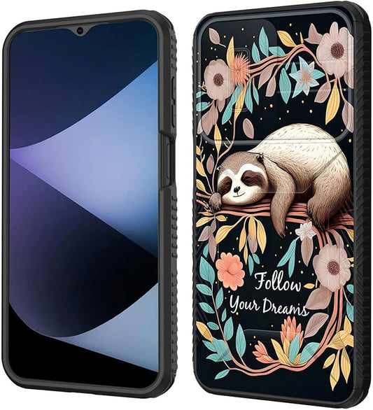 for Galaxy A17 5G Case Built in Slide Camera Lens Cover,Heavy Duty Shockproof Protection Dual Layer Case for Samsung Galaxy A17 5G 6.7" 2025,Cute Baby Sloth On The Tree