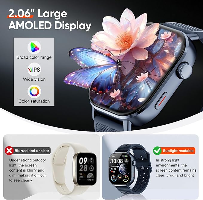 Smart Watch with 2 Bands: Step & Calorie Counter, Heart Rate & Oxygen Sensor, GPS Running, Swimming, Walking, Sports Tracker, Waterproof, Health Monitoring, Music & Call Alert Men Women iOS/Android