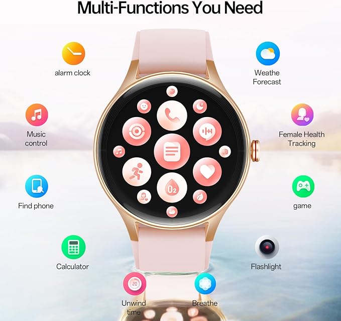 Smart Watch for Women,1.57inch AMOLED Touchscreen Fitness Watch for iPhone & Android,Heart Rate/Sp02/Sleep Monitor,110+ Sport Modes IP68 Waterproof Bluetooth Calls,2 Bands (Pink, 1.57)