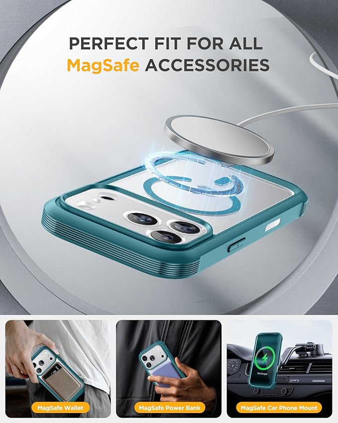 Miracase for iPhone 17 Pro Max Case 6.9" Full-Body Phone Case with Built-in Glass Screen Protector& Full Camera Protector,[Magnetic with MagSafe] Drop Proof 17 ProMax Cover, Green
