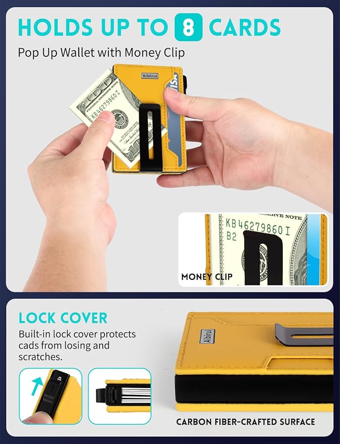 Wallet for men,Magsafe Wallet with Money Clip,Ridge Wallets for Men | Magnetic wallet for iPhone 17/16/15/14/13/12 Series,Card Holder(8 Cards & Bills), Aluminum & Microfiber Leather,Yellow