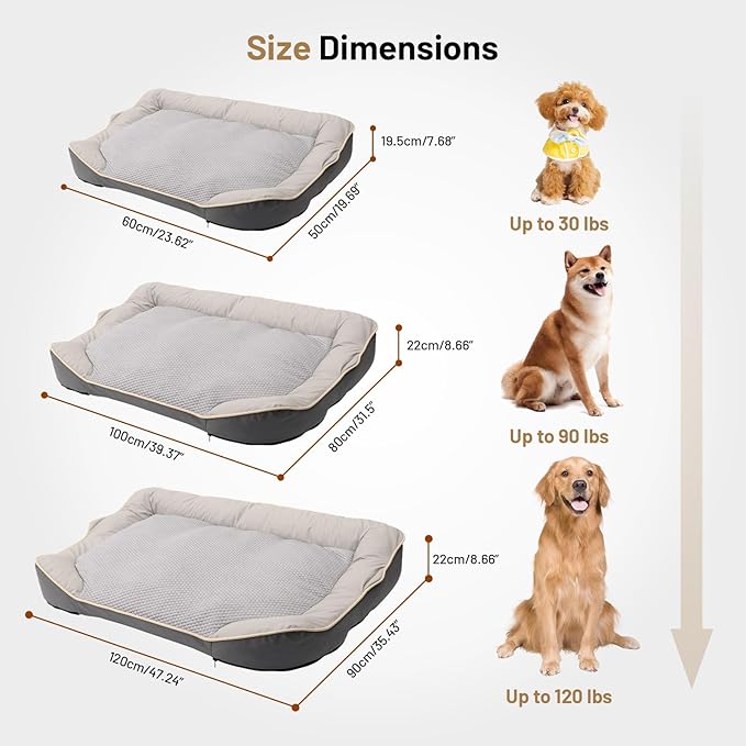 Waterproof Orthopedic Dog Bed for Large Dogs - Cooling PU Fabric, Removable Washable Cover, L-Size Pet Bed for Dogs & Crate Use
