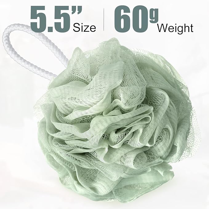 Shellwei 32 Pcs Bath Sponge Shower Loofahs Bulk 60 g Charcoal Large Mesh Puff Soft Scrubber for Men and Women Exfoliating Shower Pouf Balls with Bathing Accessories
