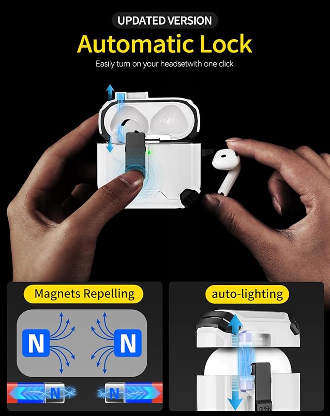 Compatible with AirPods 4 Case,Magnetic Automatic Lock with Phone Stand & Cleaning Kit,Compatible with Magsafe Cover -White