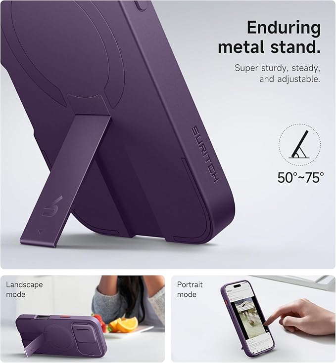 SURITCH for iPhone 16 Pro Case with Slide Camera Cover and Adjustable Kickstand, Compatible with MagSafe, Shockproof Bumper Case Slim Protective Cover for iPhone 16 Pro 6.3 Inch, Dark Purple