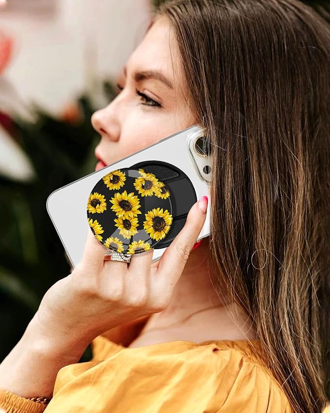 Kidcube Phone Grip Compatible with Magsafe - Magnetic Phone Grip Stand Cute Sunflower Finger Grip Kickstand Ring Holder Women Girls Compatible with Magsafe Accessories for iPhone 16/15/14/13/12 Series