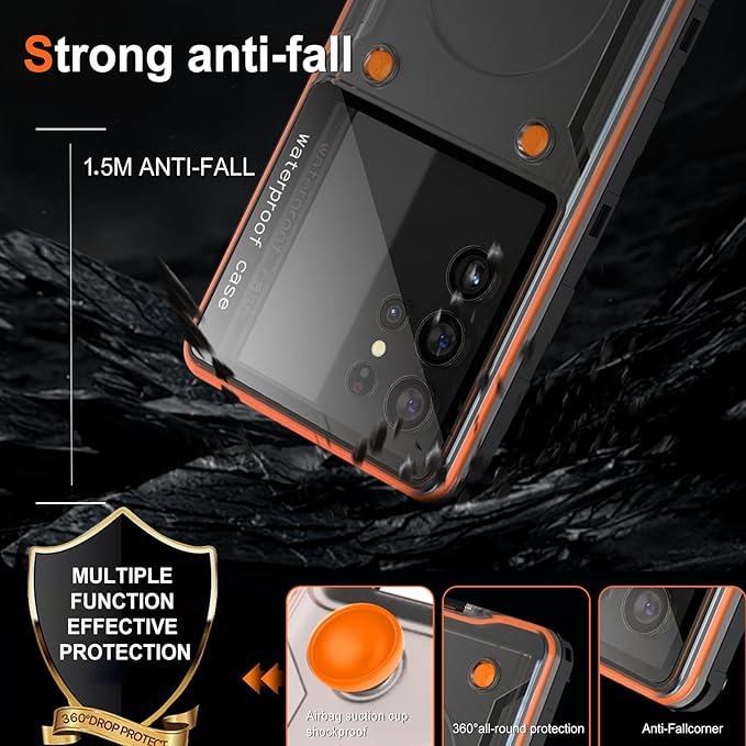 Waterproof Phone Case for Samsung Galaxy A53/ A54/ A55/ A56 [Underwater Touchscreen] with Lanyard, IPX8 Professional Waterproof Diving Case Cover for iPhone/Samsung/Google/Moto -Universal Black