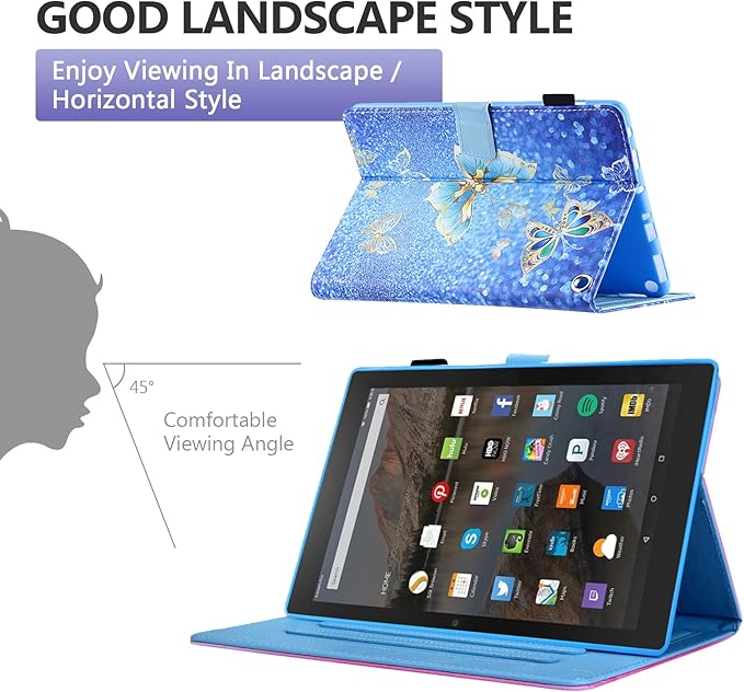 Dteck for Fire Max 11 Tablet PU Leather Protective Folio Fold Stand Case with Auto Sleep Wake, Adjustable Viewing Angles, 4 Card Slots, Slim Cute Case, Blue Butterfly