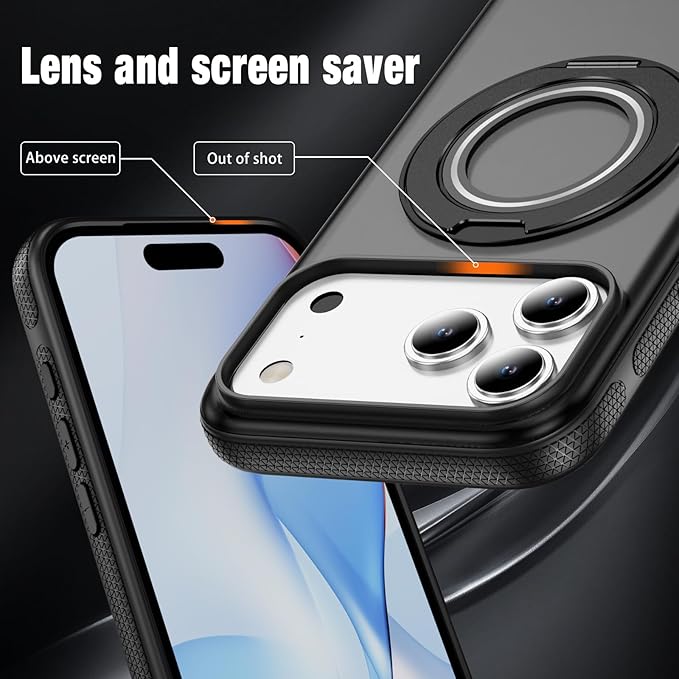 for iPhone 17 Pro Max Case [Compatible with Magsafe] [15 FT Military Grade Drop Protection] with Screen Protector & Lens Protector,Shockproof Kickstand Phone Case for iPhone 17 Pro Max (Black)