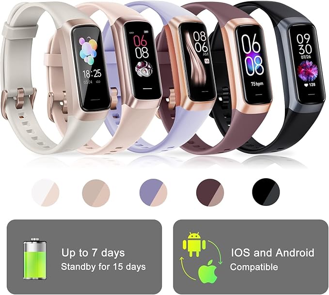Fitness Tracker with 24/7 Heart Rate Blood Oxygen Sleep Monitor, 1.1" AMOLED Touch Screen Activity Tracker Smart Watches, IP68 Waterproof Step Counter Pedometer for Women Men