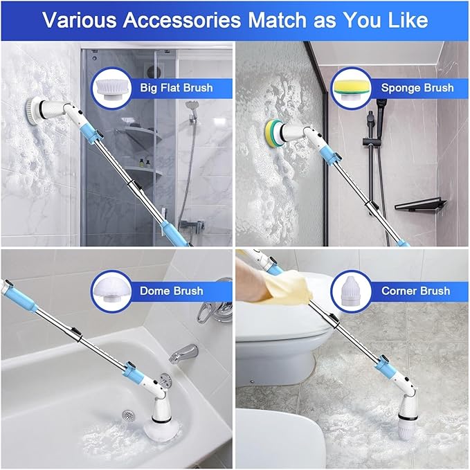Compatible with TASVAC Electric Spin Scrubber,Cordless Cleaning Brush with 5 Replaceable Heads, Powerful Scrubbing for Bathroom, Tub, Tile, Floor, Kitchen(Black,US)