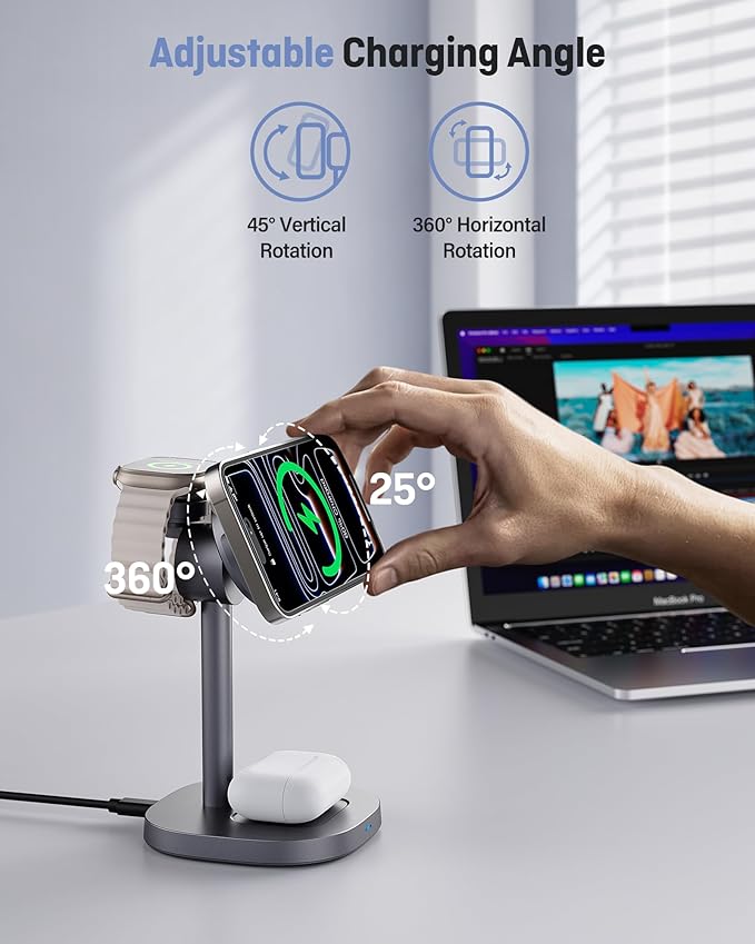 3-in-1 Wireless Charging Station Qi2.2 25W – MagSafe Fast Charger for iPhone, Apple Watch & AirPods