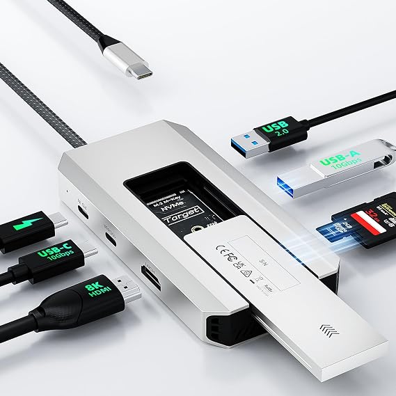 Minthouz USB C Docking Station,with M.2 NVMe SATA SSD Enclosure