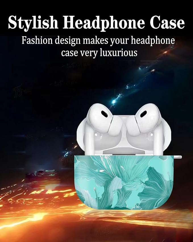 Cute Hard Case Compatible with AirPods Pro 2nd/1st Generation, Protective Cover with Golden Keychain, Fits 2023/2022/2019 Models, for Women, Girls, and Men(Cute Green Leaves)