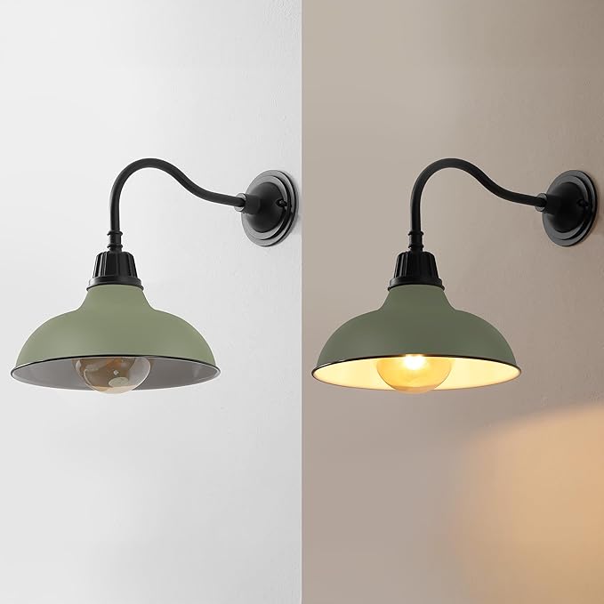 JONATHAN Y JYL7613I Aurora 12.25" 1-Light Farmhouse Industrial Indoor/Outdoor Iron LED Gooseneck Arm Outdoor Sconce for Entryway Lobby Kitchen Bathroom Bedroom Living Room Hallway, Matte Olive Green