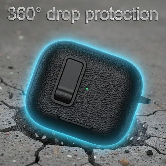 for Leather AirPods Pro 3 Case 2025| Cute Air Pods Pro 3 Case with Lock(Model A2700/A2931) | with Phone Holder & Keychain | Airpods Pro3 Cases for Man Women(Black)