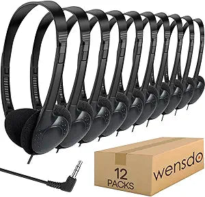 12 Pack Kids Headphones Bulk for Classroom School Students, Durable Wholesale Class Set Headphones for Kids Children Toddler Teen Boys Girls (HY857,12 Black)
